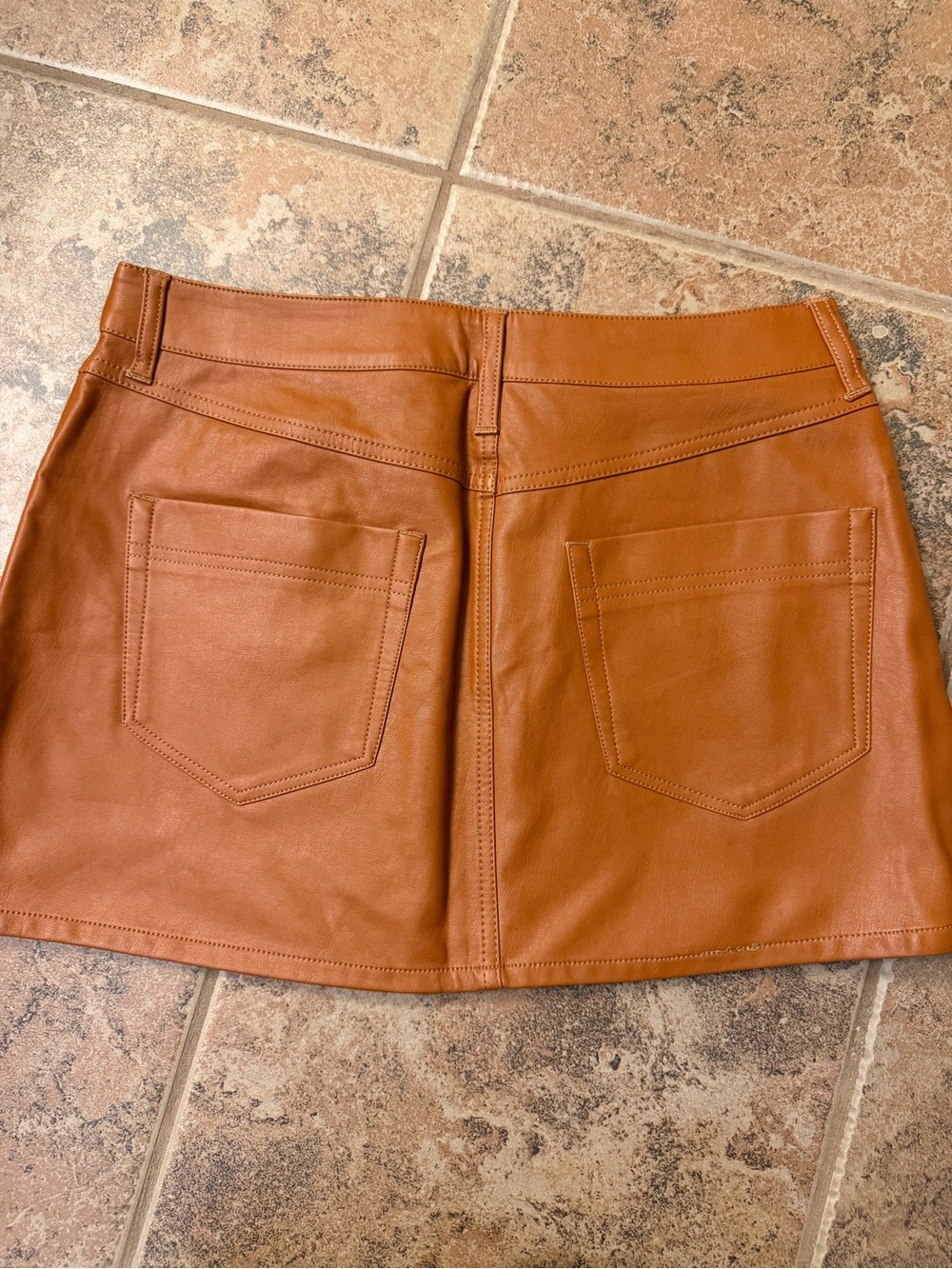 We The Free Mini Skirt in Warm Cognac Brown with Gold Buttons - Picture 3 of 3